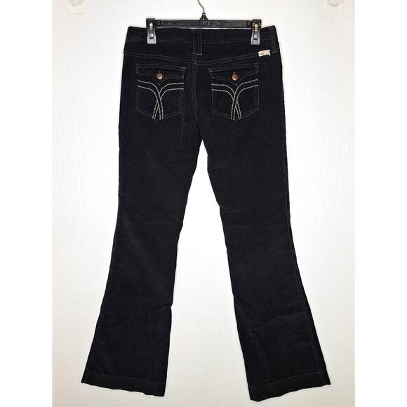 Vintage Y2K Hurley Corduroy Flare Pants Low Rise Black Flap Pockets Bootcut 5 - Picture 7 of 8